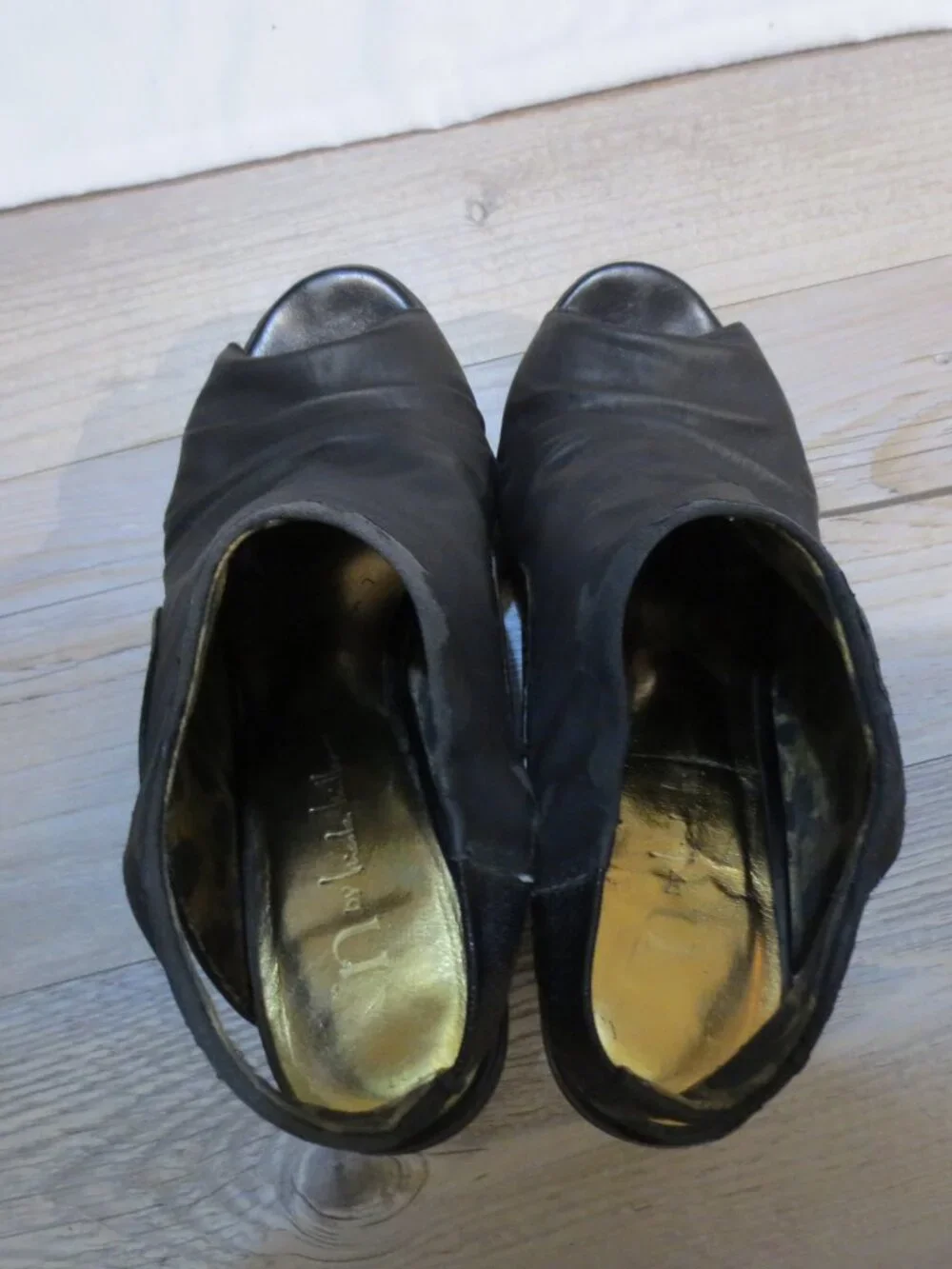 Nicole Miller Vintage Shoes Black Platform Sling Back Peep Toe Wedge Heel - 7.5